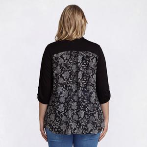 Plus Size Cure Roll Tab Sleeve Floral Chiffon Back Cardigan alternate view